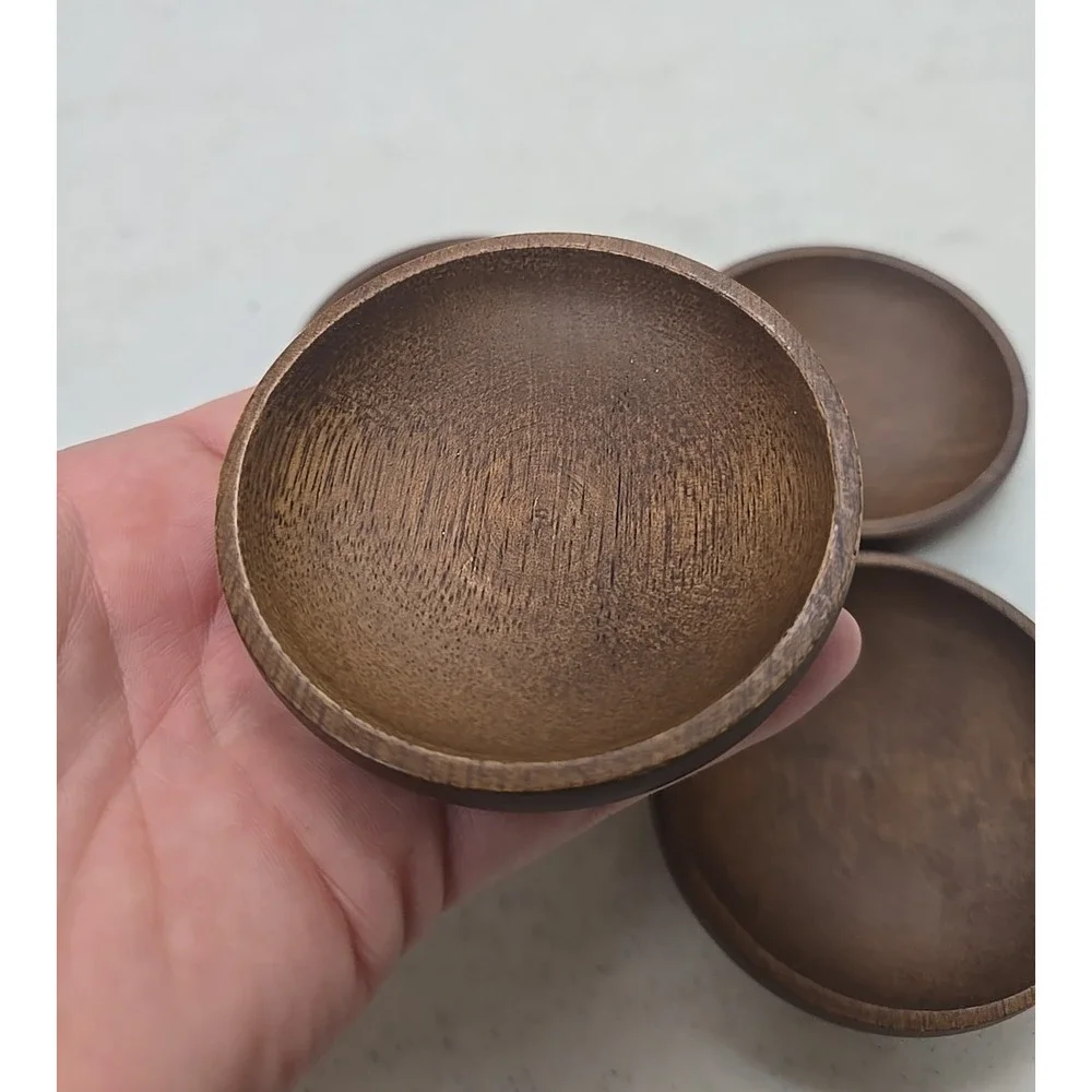 Lot of 4 Vtg MCM‎ Wooden Made in Taiwan Round Jewelry Trinket Pill Box w/out Lid